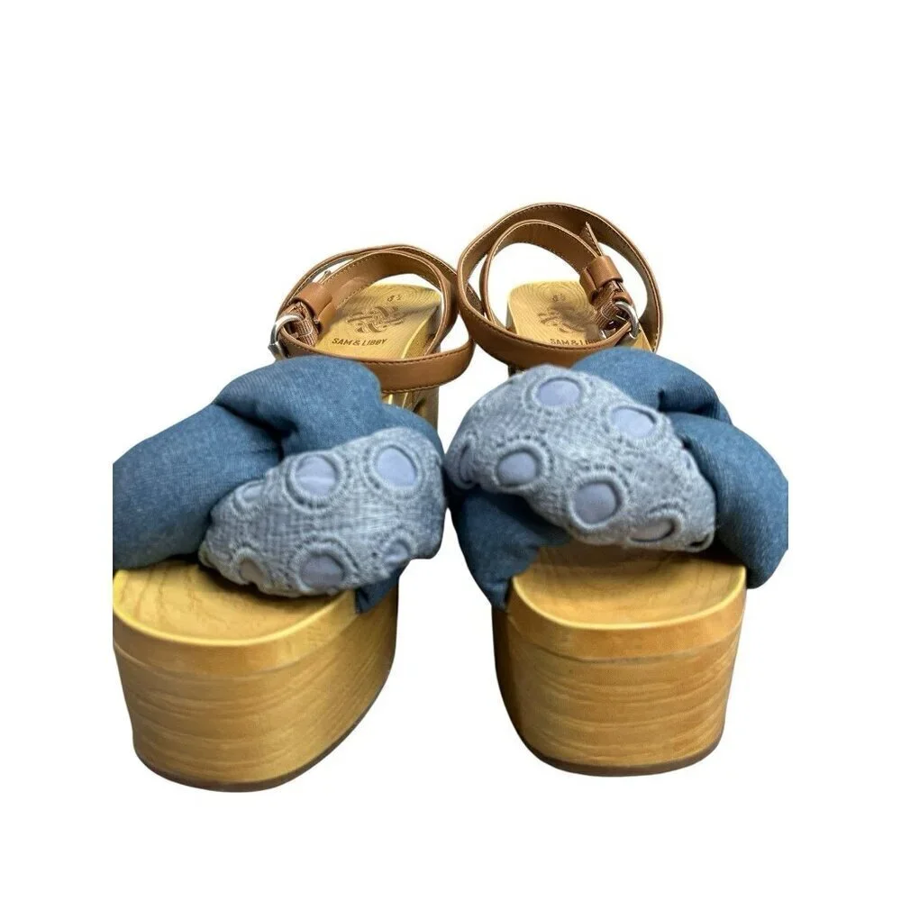 Sam & Libby Cassandra Sandal Indigo Wooden Platform Heel Women's 8.5 Y2K Style
